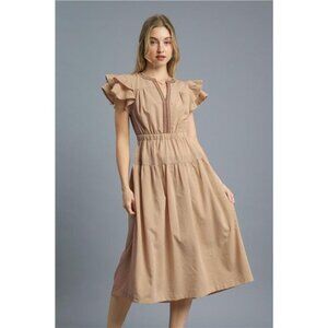 Umgee Ruffled Cap Sleeve Midi Dress‎ with Contrast Trim Detail